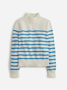 J.CREW heritage rollneck sweater stripe cream blue coastal viral prep size XS